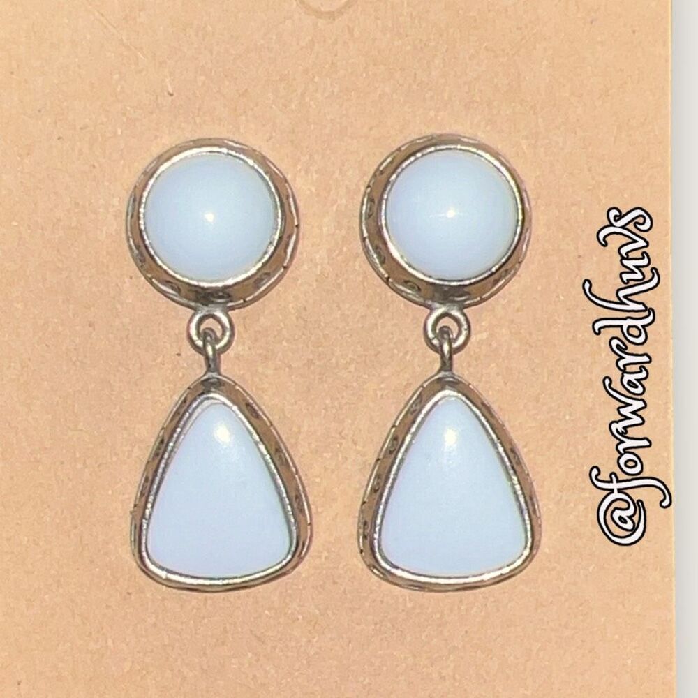 Robert Rose White and Silver Tone Metal Dangle Earrings on Studs